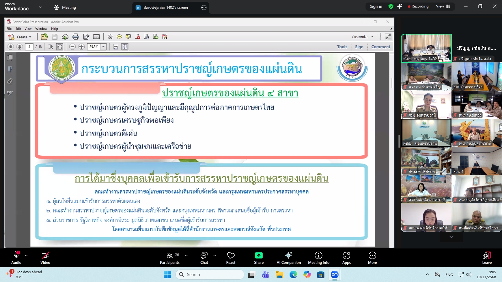 title - ผู้ตรวจราชการ ส.ป.ก. ร่วมประชุมคณะทำงานสรรหาปราชญ์เกษตรของแผ่นดินระดับเขต ประจำปี 2569 เขตตรวจราชการที่ 14 ผ่านระบบประชุมทางไกลออนไลน์ โดย Application Zoom Meeting